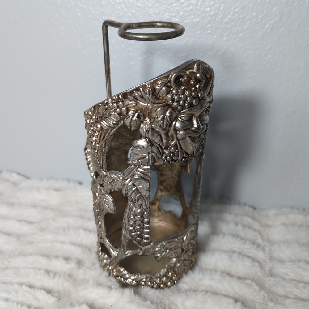 Vintage‎ Godinger Silver Plate Wine Bottle Carrier with Bacchus/Grape Motif
